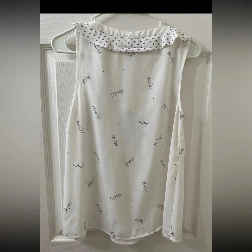 LC Lauren Conrad Disney White Sleeveless XS Blouse Bow & Minnie Mickey
